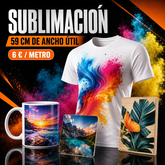 Impresión por sublimación a 59 cm con taza y camiseta blanca