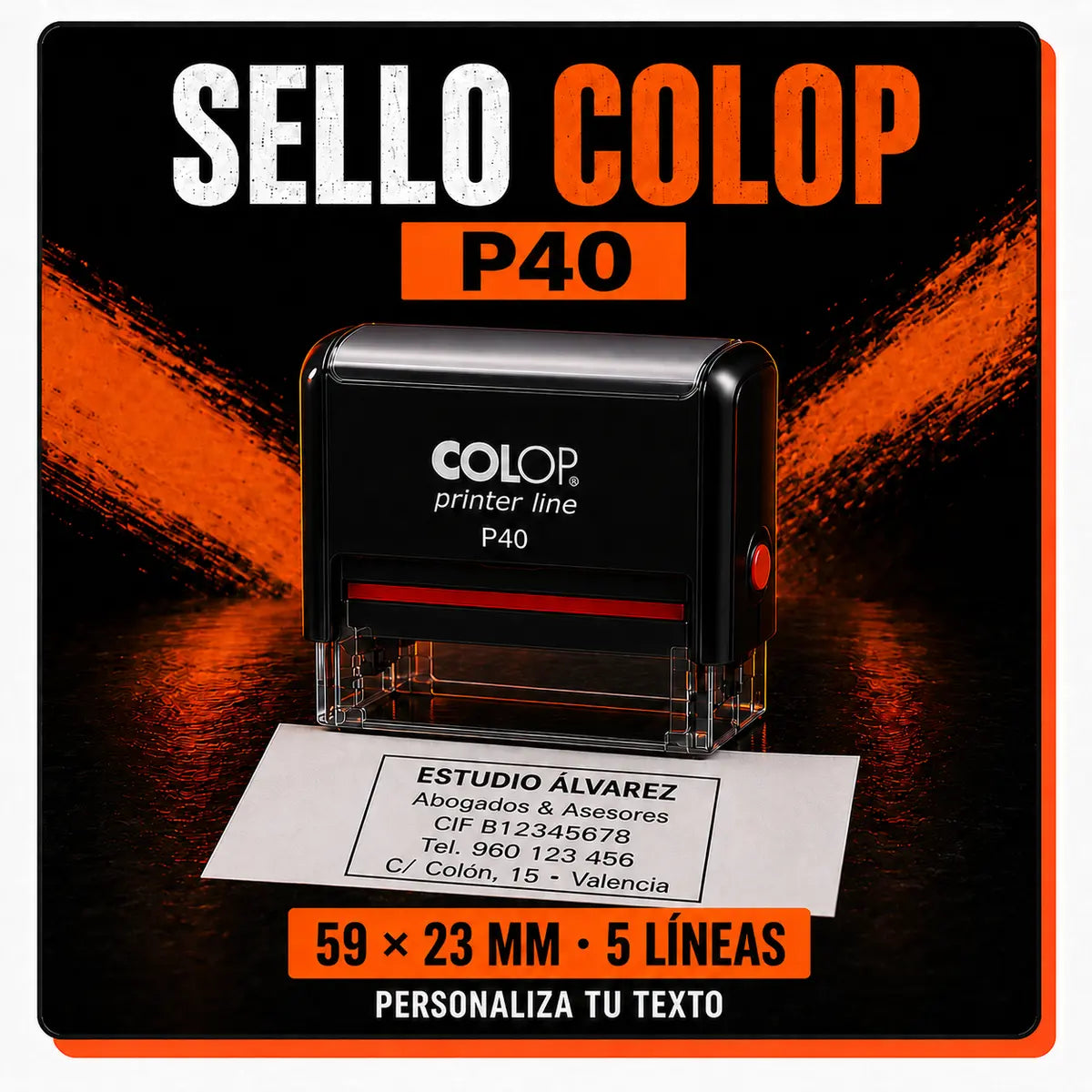 Sello automático COLOP Printer P40 personalizado, 59 x 23 mm y 5 líneas Imagen principal del producto